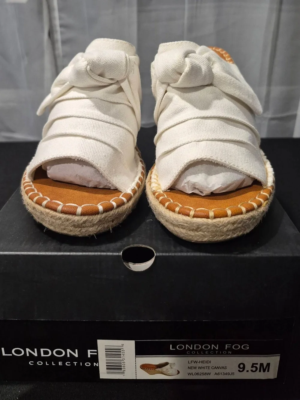 London Fog White Canvas Bow Espadrille Wedge Sandals